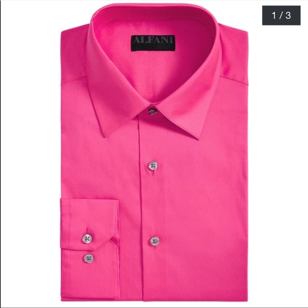Hot pink dress shirt men’s M slim fit stretch Alfani